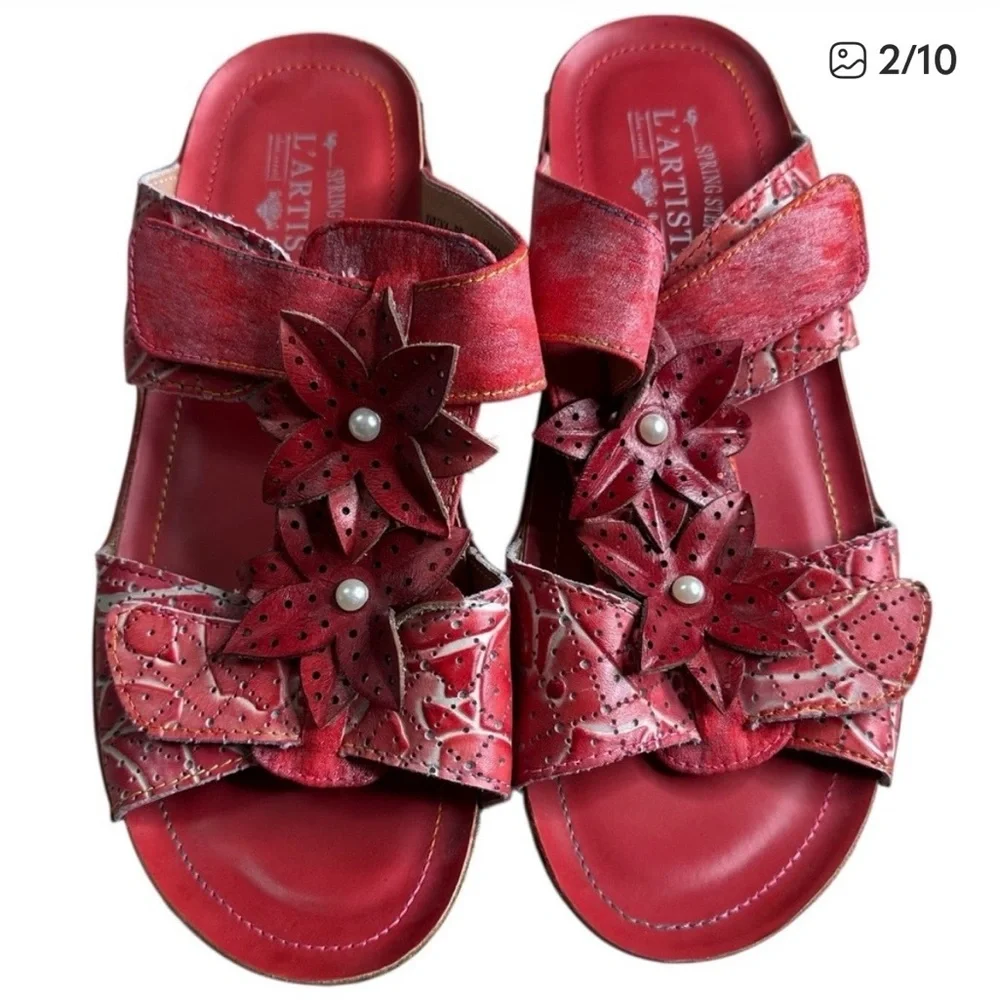 L'Artiste by Spring Step Karina Red Leather Slide Sandals. Size 41 - Picture 2 of 9